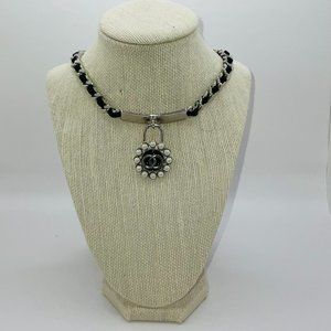 Pearl Black and Silver  Pendant Chocker Collar Necklace